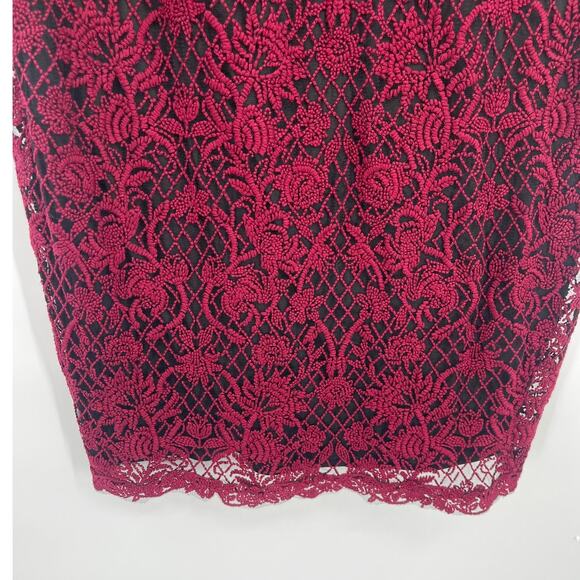 Tadasho Shoji Too Crochet Mesh Dress 24Q Whimsigoth Burgundy Romantic Glam Lace - Picture 7 of 12